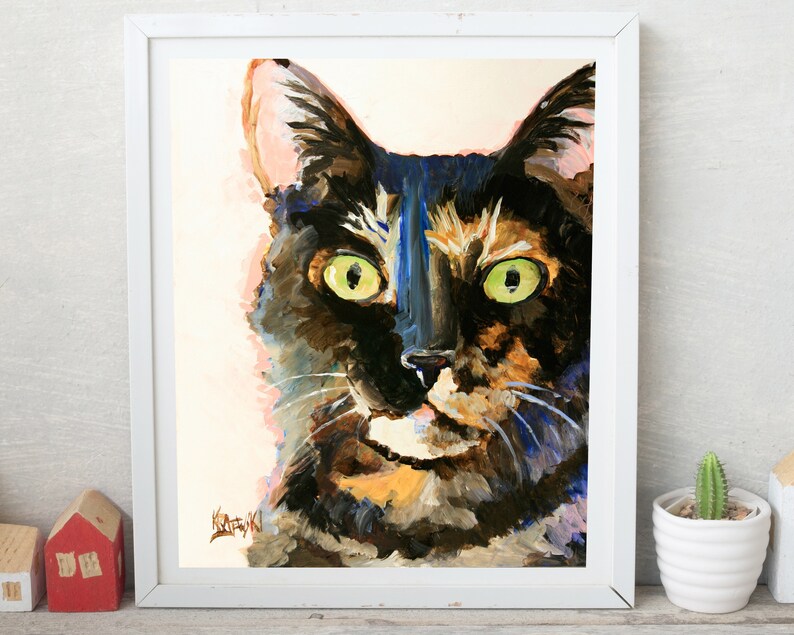 Tortie Cat Art Print of Original Acrylic Painting, Tortoiseshell Cat, Picture, Poster, 8x10 image 1