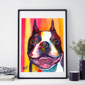 Boston Terrier Mom Gift, Art Print of Watercolor Painting, Print on Cotton Paper, Wall Art, Boston Terrier Poster, Portrait, 11x14 image 1