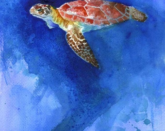 Sea Turtle Art Print of Original Watercolor Painting - 8x10