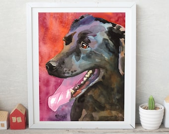 Labrador Puppy Art, Black Lab Art Print of Watercolor Painting, Labrador Retriever, Wall Art, Dog Gifts, Dog Art, Dog Watercolor, 8x10