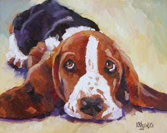 Basset Hound Art Print of Original Oil Painting - 8x10 Dog Art