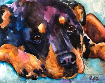 Rottweiler Gift // Gift for Her // Print of Original Watercolor Painting // Home Decor // Rottweiler Art // Rottie Painting // 8x10"