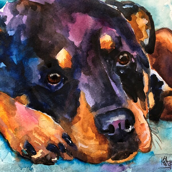 Rottweiler Gift // Gift for Her // Print of Original Watercolor Painting // Home Decor // Rottweiler Art // Rottie Painting // 8x10"