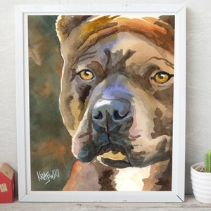 Pit Bull Mom, Pit Bull Art Print of Original Watercolor Painting 8x10 Pitbull Dog Art image 1