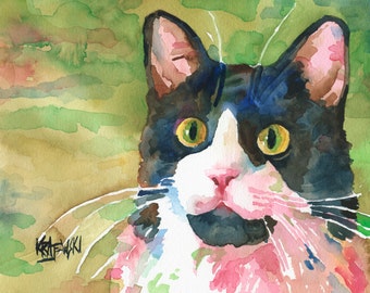 Cat Picture, Tuxedo Cat Art Print of Original Watercolor Painting, Poster, Portrait, Illustration, Tuxedo Cat Lover, Tuxedo Cat Print, 8x10