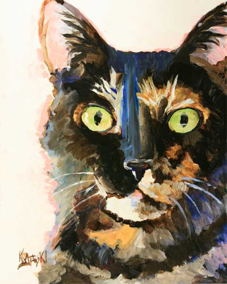 Tortie Cat Art Print of Original Acrylic Painting, Tortoiseshell Cat, Picture, Poster, 8x10 image 2