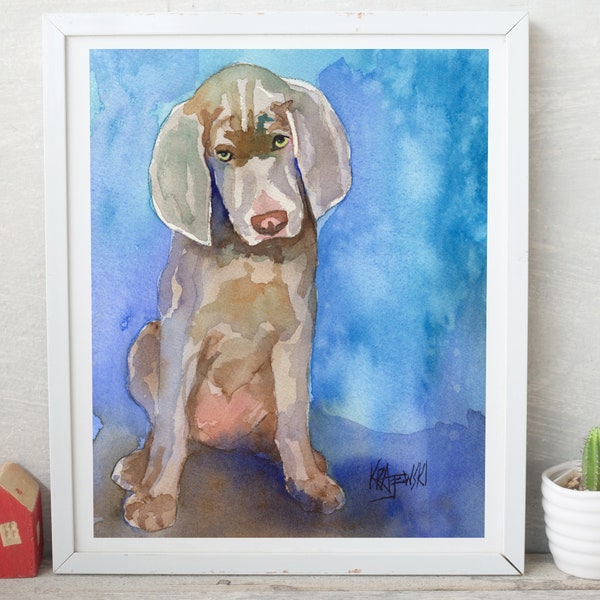 Weimaraner Puppy Art, Pet Poster, Weimaraner Print of Watercolor Painting, Gifts, Picture, Portrait, Memorial, Pop Art, Weim, 11x14