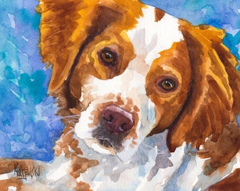 Brittany Spaniel Art, Dog Mom Painting, Print of Original Watercolor Painting, Portrait, Picture, Wall Art, Pop Art, Brittany Lover, 8x10