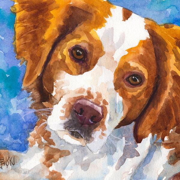 Brittany Spaniel Art, Dog Mom Painting, Print of Original Watercolor Painting, Portrait, Picture, Wall Art, Pop Art, Brittany Lover, 8x10