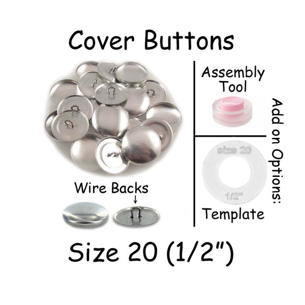 Größe 20 (1/2 inch - 12mm) Cover Buttons / Stoffüberzogene Knöpfe - Wire Backs - SIEHE COUPON