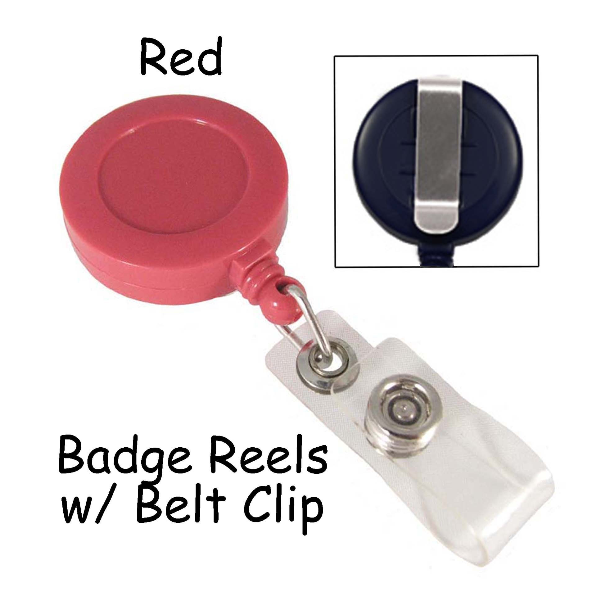 [BR] Round Retractable Badge Reel with Vinyl Strap Red