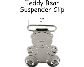 25 Metal 1 Inch Teddy Bear Suspender Clips - w/ Rectangle Inserts - Lead Free - plus Pacifier Holder Instructions - SEE COUPON