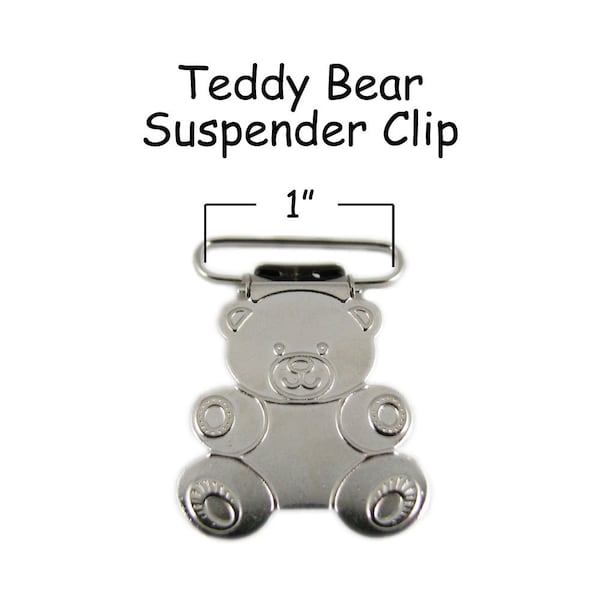 25 Metal 1 Inch Teddy Bear Suspender Clips - w/ Rectangle Inserts - Lead Free - plus Pacifier Holder Instructions - SEE COUPON