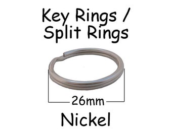 50 Key Rings 26 mm (1 Inch) - Round Nickel Split Rings - Key Fob Hardware Key Rings - SEE COUPON