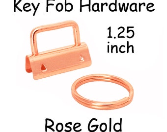 25 Key Fob Hardware with Key Rings Sets - 1.25 Inch (32 mm) Rose Gold - Plus Instructions - SEE COUPON