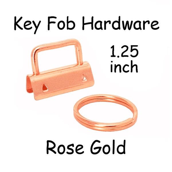 25 Key Fob Hardware with Key Rings Sets - 1.25 Inch (32 mm) Rose Gold - Plus Instructions - SEE COUPON