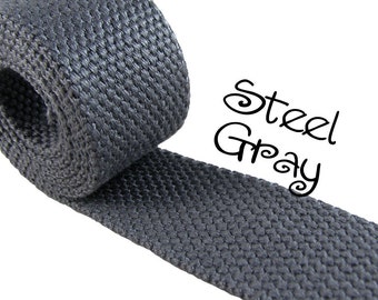 5 yards Steel Gray Cotton Webbing - 1.25" Medium Heavy Weight (2.4mm) for Key Fobs, Purse Straps, Belting - SEE COUPON