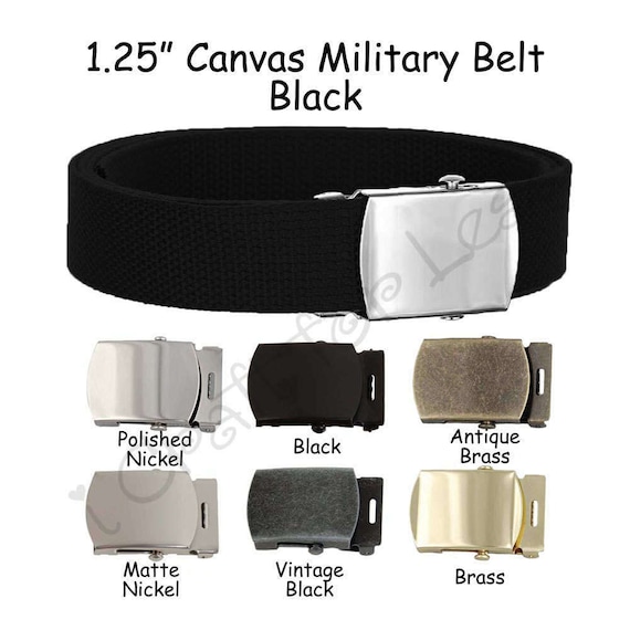 4 Canvas Military Web Belt 1.25/" 6 Finishes /& 12 Sizes to Pick From 43 Colors