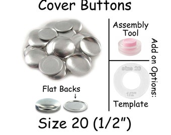 50 Cover Buttons / Stoffbezogene Knöpfe - Größe 20 (1/2 inch - 12mm) - Flache Rückseiten - SIEHE COUPON