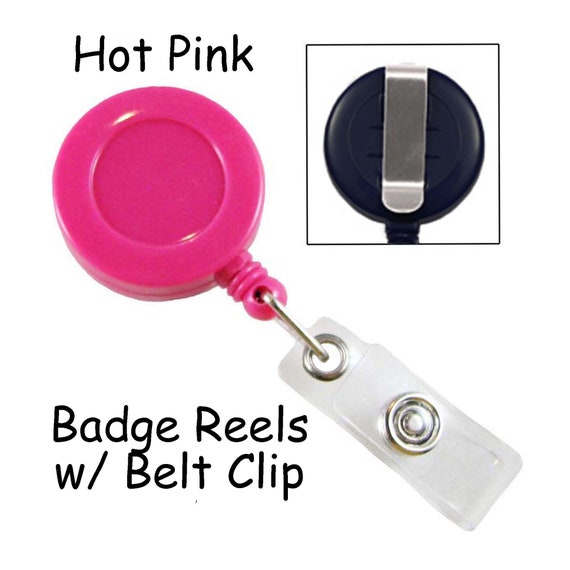 10 Hot Pink ID Badge Reel Lanyard Retractable Cord and Belt Clip