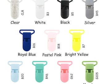 25 Plastic Pacifier Clips - 1" KAM Clips / Suspender Clips / Mitten Clips / Bib Clips - Pick Color - plus Instructions - SEE COUPON