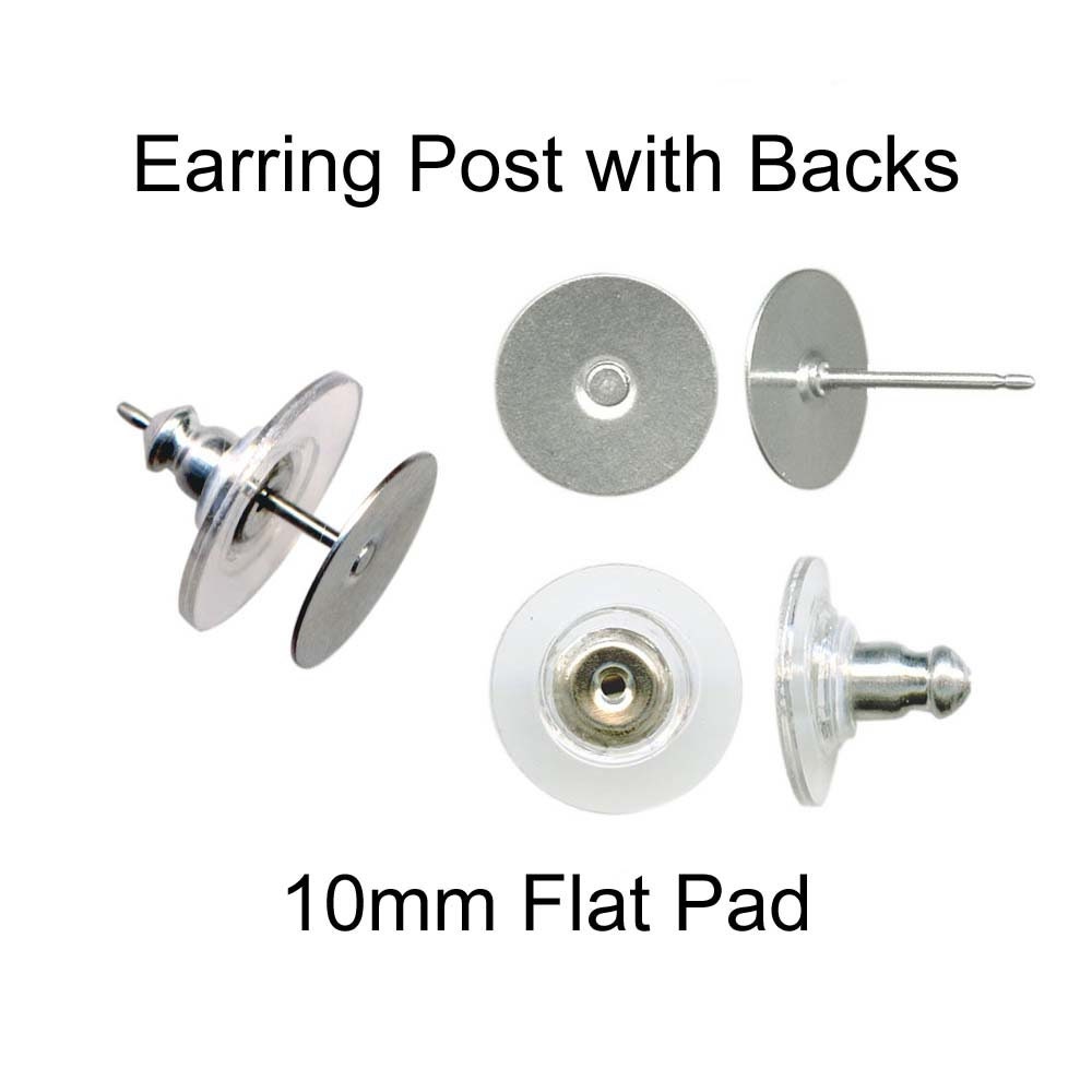 Earring Posts / Plastic Backs, 24 12 Pairs, 10 Mm Flat Pad, Stainless Steel  SEE COUPON 
