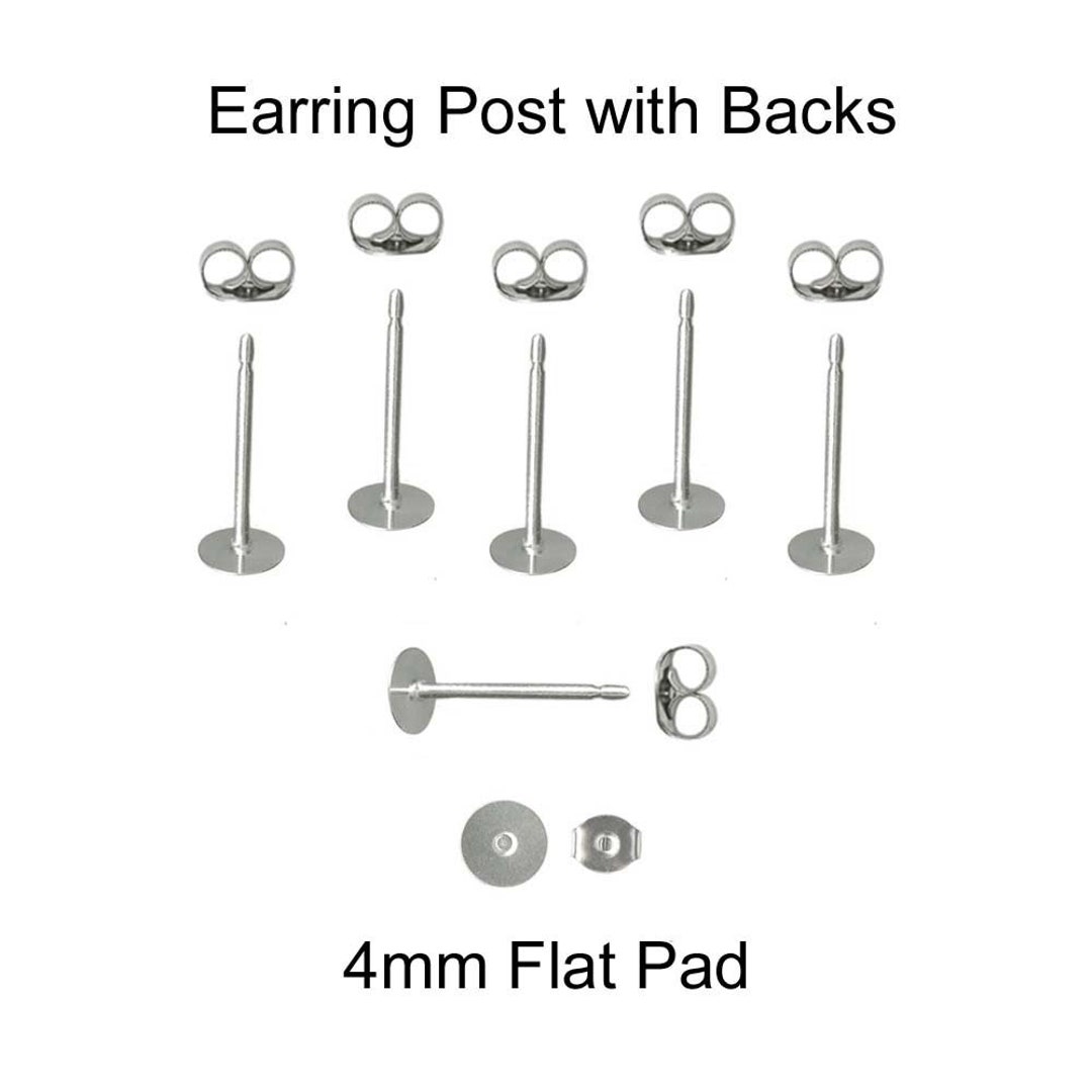48pcs 24 Pairs Surgical Stainless Steel 8mm Flat-pad Earring Posts and Backs  Glue on Diy Jewelry Finding Supplies 
