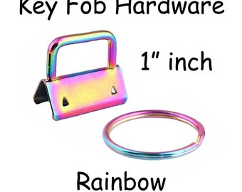 50 Key Fob Hardware with Key Rings Sets - 1 Inch (25 mm) Rainbow - Plus Instructions - SEE COUPON