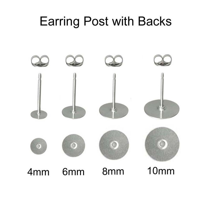 Hypoallergenic Surgical 316L Stainless Steel Earring Posts, Butterfly Backs, 4mm, 6mm, 8mm, 10mm SEE COUPON image 1