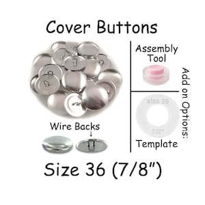 100 Cover Buttons / Fabric Covered Buttons - Size 36 (7/8 inch - 23mm) - Wire Backs - SEE COUPON