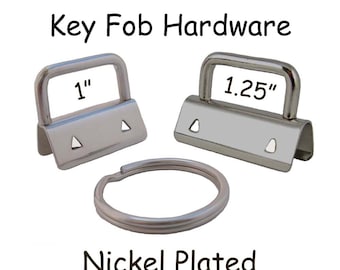 50 Key Fob Hardware with Key Rings Sets - 1 Inch or 1.25 Inch Nickel Plated - Plus Instructions - SEE COUPON