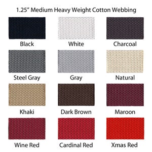 Cotton Webbing - 5 Yards - 1.25" Medium Heavy Weight (2.4mm) for Key Fobs, Purse Straps, Belting - SEE COUPON