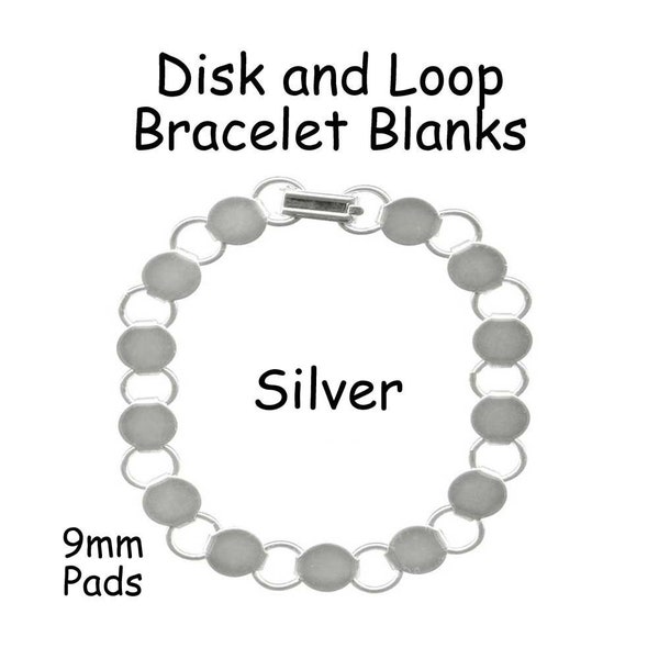 3 Silver Disk Loop Bracelet Form 7.5 Inch with 9mm Glueable Pads - SEE COUPON