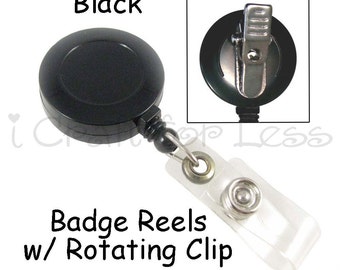 1 Badge Reel - Black - Retractable with Vinyl Strap and Rotating Clip - SEE COUPON