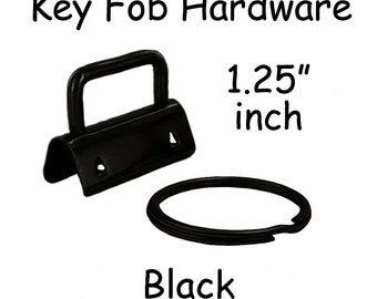 10 Key Fob Hardware with Key Rings Sets - 1.25 Inch (32 mm) Black - Plus Instructions - SEE COUPON