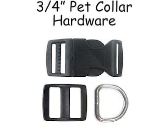 20  Dog Collar Hardware Kit - 3/4 Inch Black Slide Release Buckle, Triglide Slide and D-Ring - SEE COUPON
