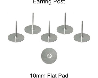 Earring Posts, 200 (100 Pairs), 10 mm Pad, 316L Stainless Steel - SEE COUPON