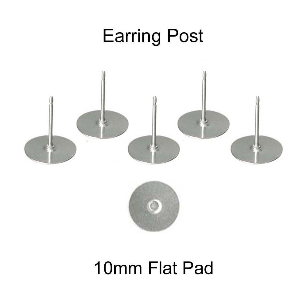 31-000 Titanium Earring Post Finding w/ 10mm Stainless Steel Flat Pad -  11mm Post (100pcs)