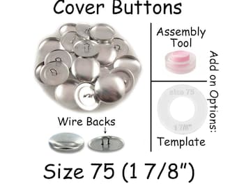 50 Cover Buttons / Fabric Covered Buttons - Size 75 (1 7/8 inch - 48mm) - Wire Backs - SEE COUPON