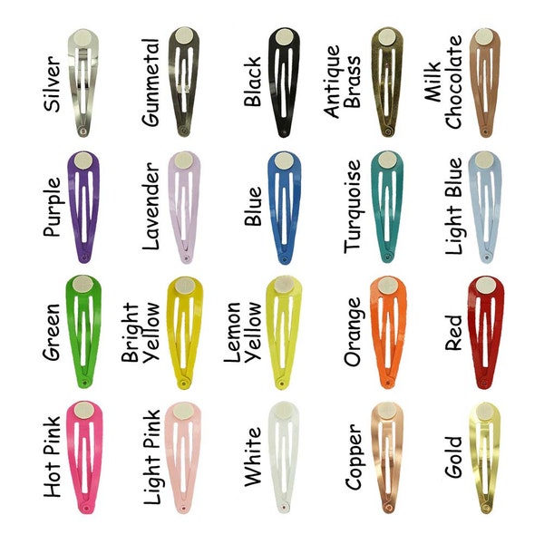 100 Color Snap Clips w/ Glue Pads Blank Barrette - Pick Color - Tear Drop Shape - 50 mm (2 inches) - SEE COUPON