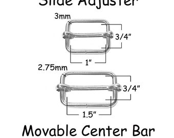 25 Slide Adjusters / Tri Glides / Tri Bars for Adjustable Straps - 1" or 1.5" with Movable Center Bar - SEE COUPON