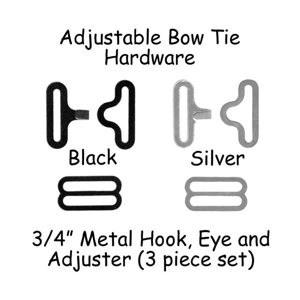 10 Sets Adjustable Bow Tie Hardware Clips - Rounded Edge Slide Adjuster*, Hook and Eye - 3/4" Black or Silver Metal - SEE COUPON