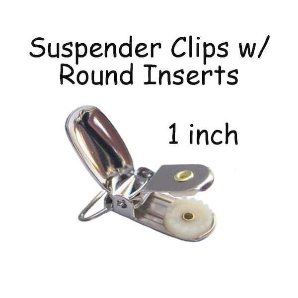 100 Metal 1 Inch Suspender Clips w/ Round Plastic Inserts for Paci Pacifier / Bib Holder plus Instructions - SEE COUPON