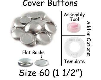 100 Cover Buttons / Stoffbezogene Knöpfe - Größe 60 (1 1/2 inch - 38mm) - Flache Rückseiten - SIEHE COUPON