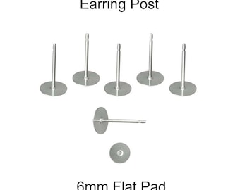 Earring Posts, 200 (100 Pairs), 6 mm Pad, 316L Stainless Steel - SEE COUPON