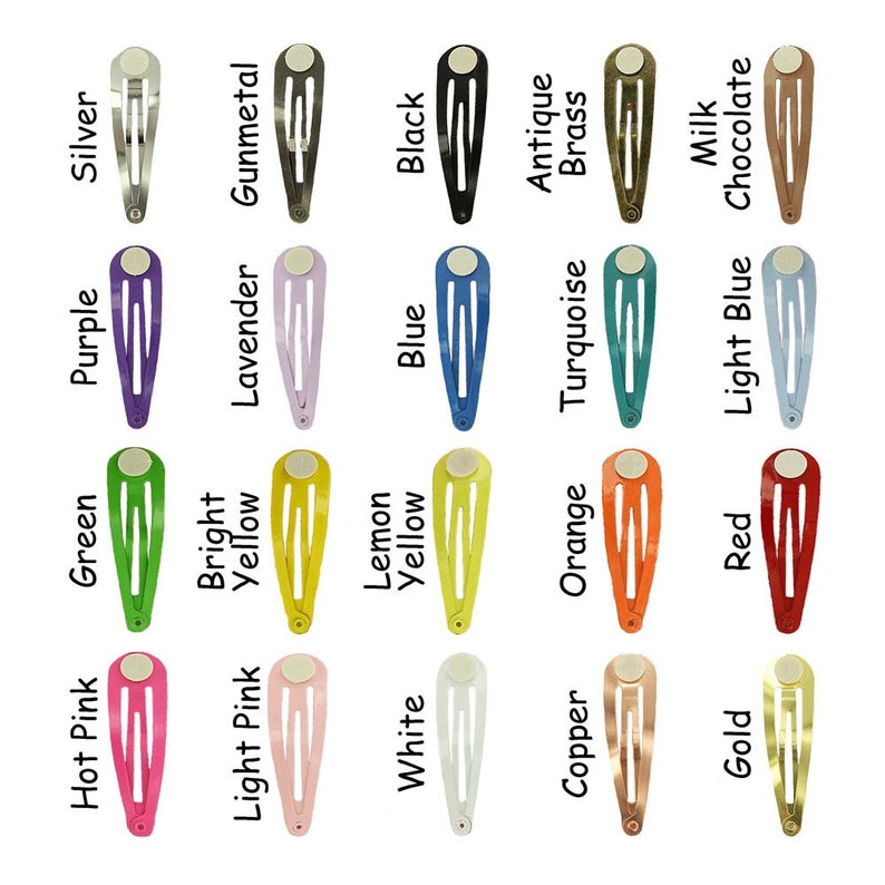 25 Blank Barrette Snap Clips w/ Glue Pads Pick Color Tear Drop Shape 50 mm 2 inches SEE COUPON image 2