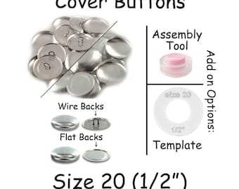 Size 20 (1/2 inch - 12mm) Cover Buttons / Fabric Covered Buttons - Wire Back or Flat Backs - SEE COUPON