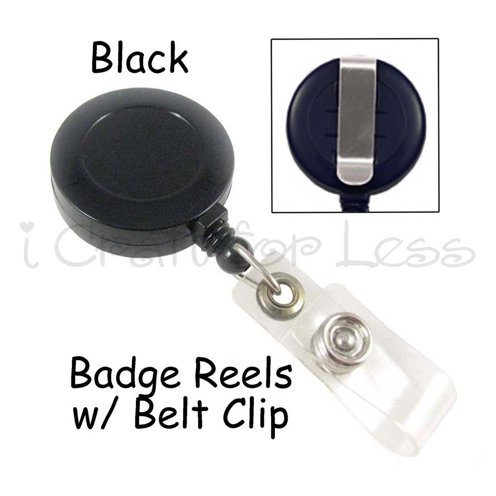 10 x Black Badge Reel With Clear Vinyl Strap & Belt Clip 