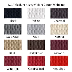 Cotton Webbing - 1.25" Medium Heavy Weight (2.4mm) for Key Fobs, Purse Straps, Belting - SEE COUPON