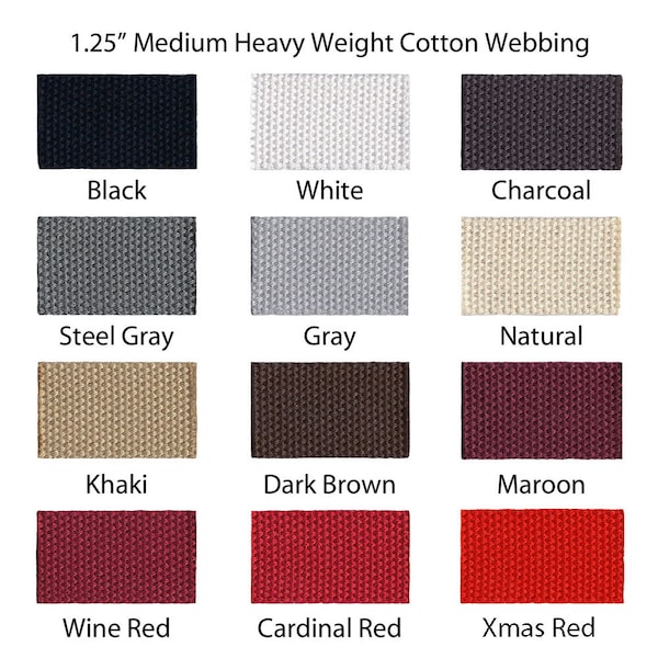 Cotton Webbing - 1.25" Medium Heavy Weight (2.4mm) for Key Fobs, Purse Straps, Belting - SEE COUPON